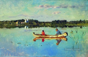風景 Painting - 湖の漁師アイザック・レヴィタンの船で